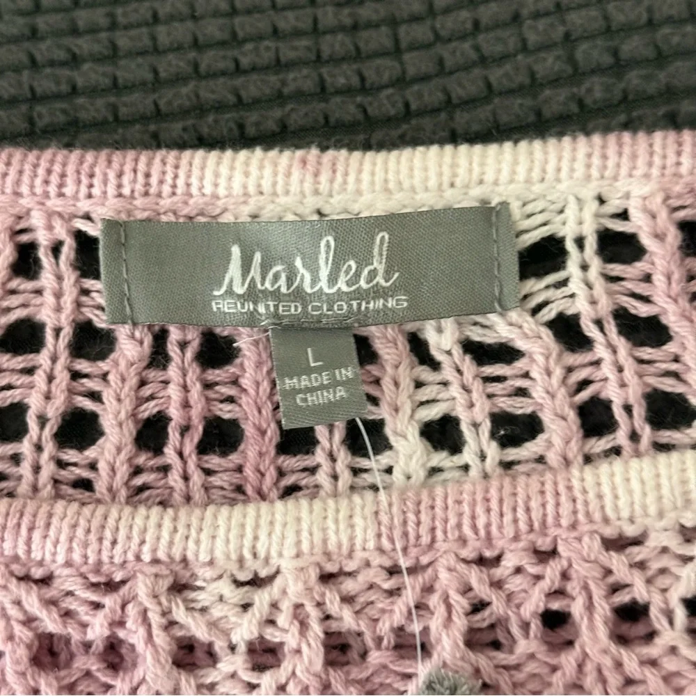 Marled Reunited Lavender‎ Purple Cream Open Knit Crochet Sweater Top L Oversized